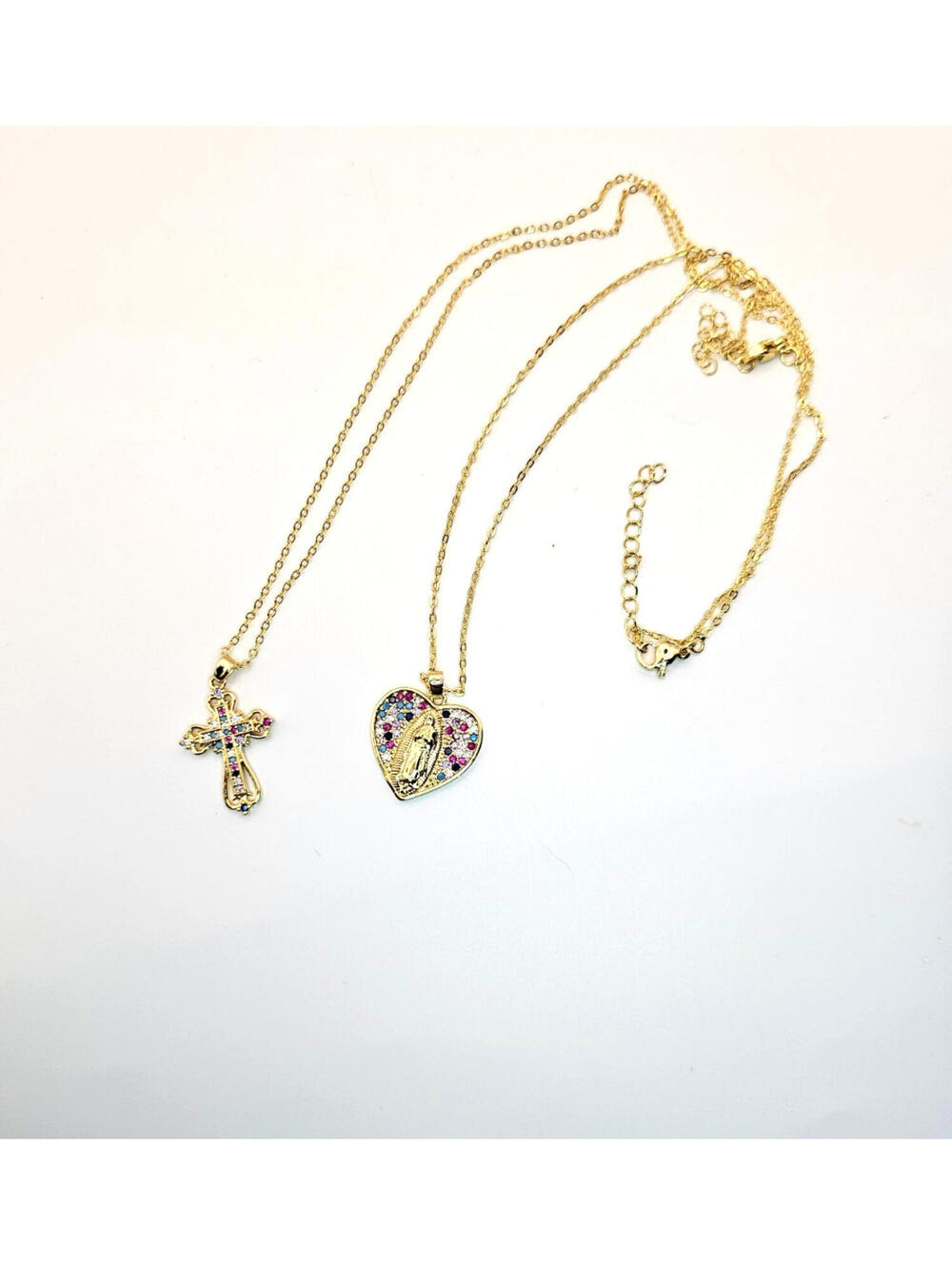 CZ Cross and Mary Catholic Pendant Necklaces Gold-plated lot of 2 - Picture 2 of 6